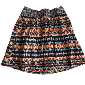 Anthropologie Mini Skirt Elastic Waist Size 0 - 100% Cotton Aztec Print Boho